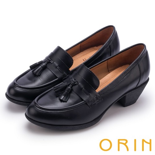 【ORIN】文青雅痞 蠟感牛皮流蘇樂福鞋(黑色)