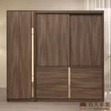 日本直人木業-ALEX胡桃木簡約210公分滑門六抽高衣櫃