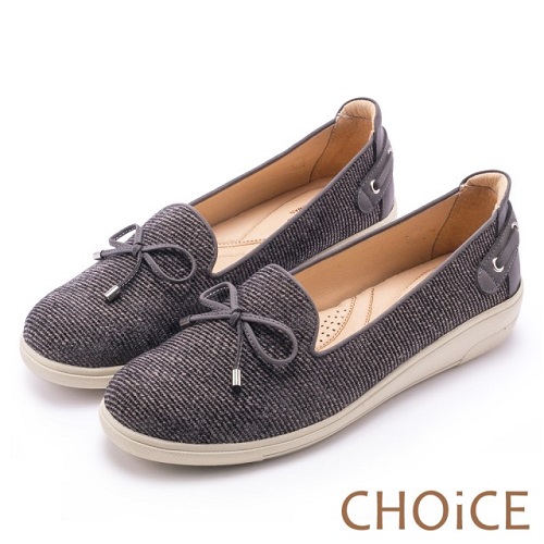 【CHOiCE】渡假休閒 毛呢條紋休閒平底鞋(黑色)