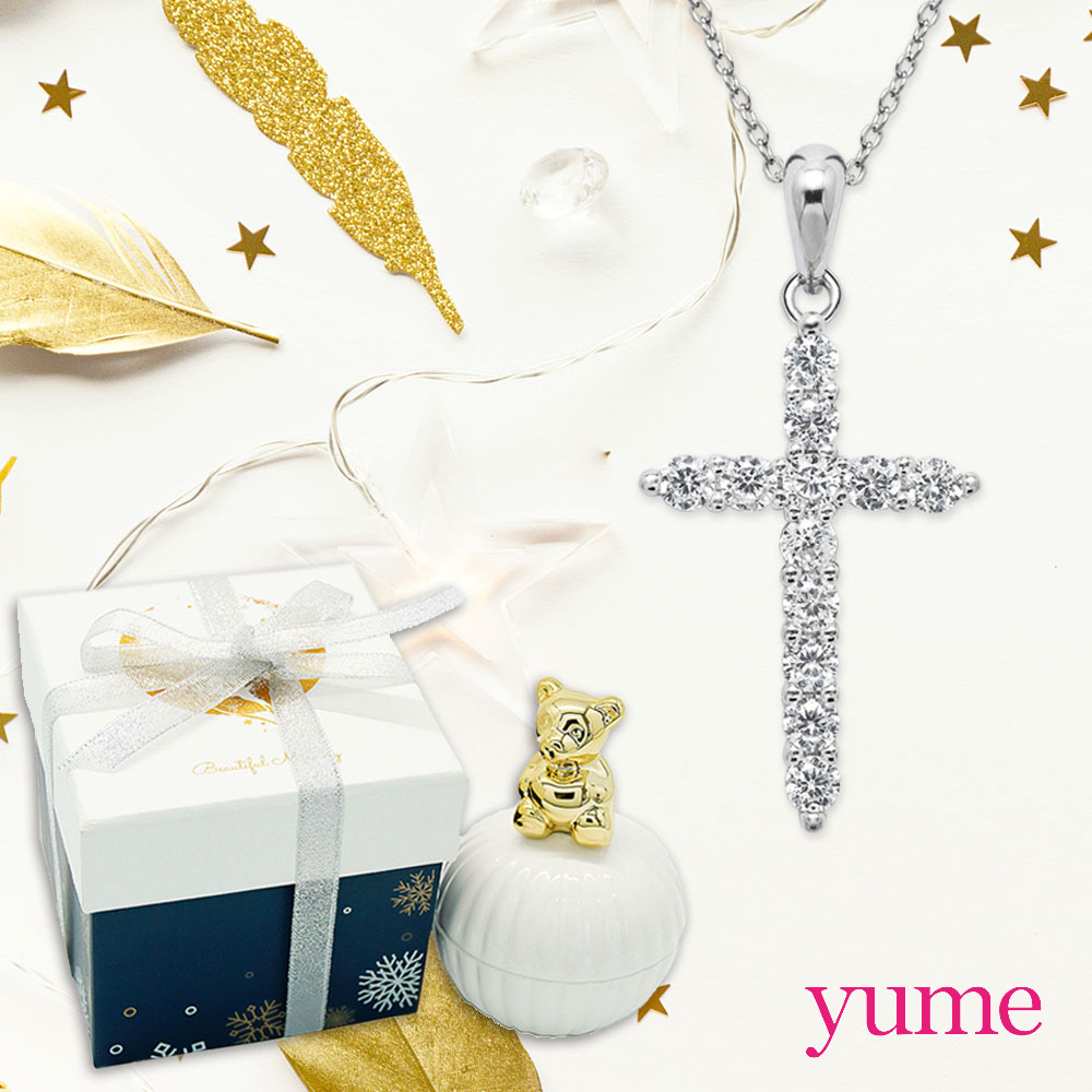 【YUME】晶鑽十字項鍊(小熊耶誕禮盒)