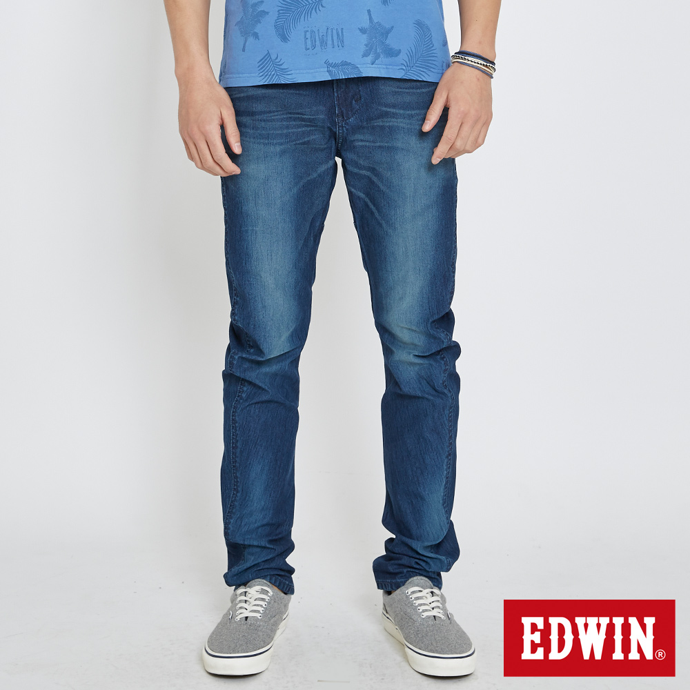EDWIN JERSEYS 迦績褲 剪接立體中直筒牛仔褲-男-石洗綠