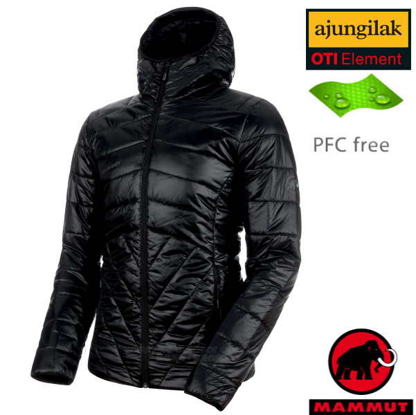 【瑞士 MAMMUT 長毛象】男新款 Rime Hooded IN Jacket 超輕量化纖保暖連帽外套.夾克(可機洗)/PFC-free無氟潑水/1013-00390-0001 黑