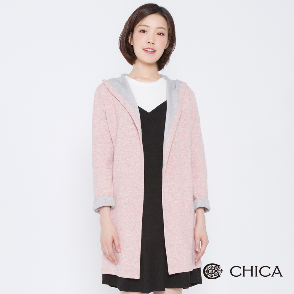 CHICA 冬日暖陽配色混紡連帽外套(2色)