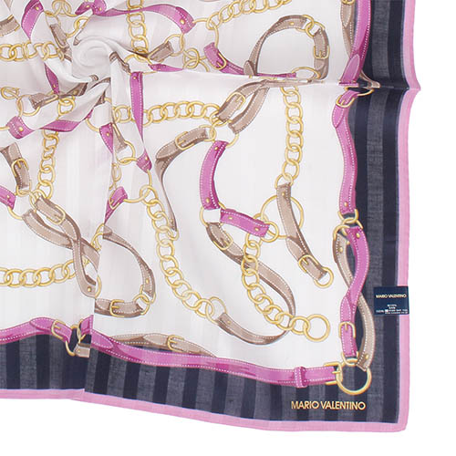 MARIO VALENTINO 皮帶鎖鏈純綿帕領巾-紫色