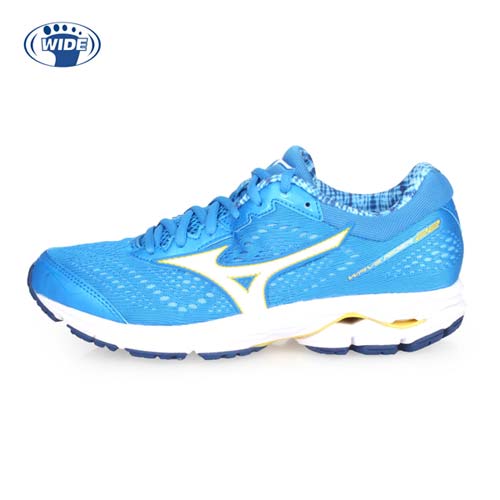 (女) MIZUNO WAVE RIDER 22 WIDE 慢跑鞋-路跑 寬楦 美津濃 藍白黃 24.5