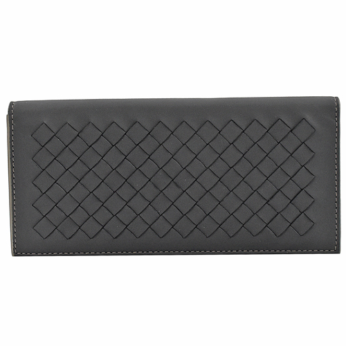 BOTTEGA VENETA 編織霧面羊皮對折長夾.黑/灰