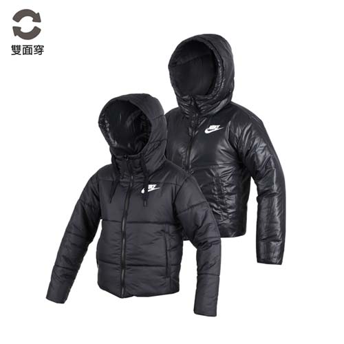 (女) NIKE 鋪棉外套-保暖 長袖外套 連帽外套 立領 雙面穿 黑白