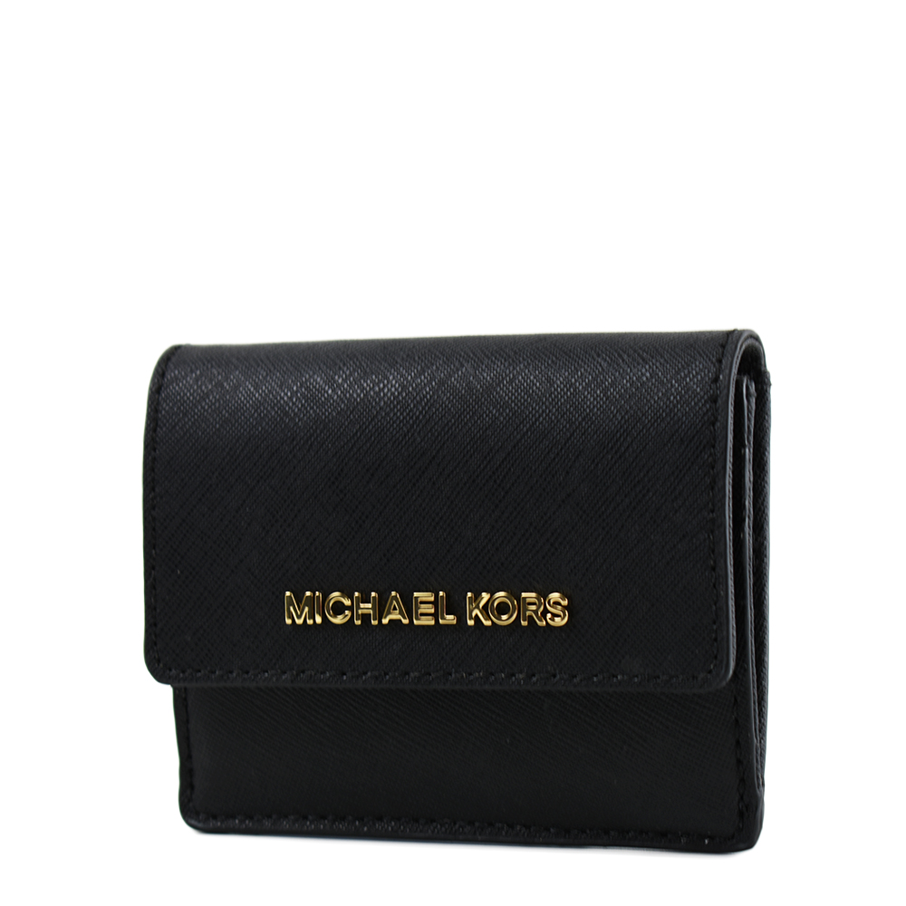 MICHAEL KORS 金字防刮皮革釦式證件/鑰匙零錢包-黑色