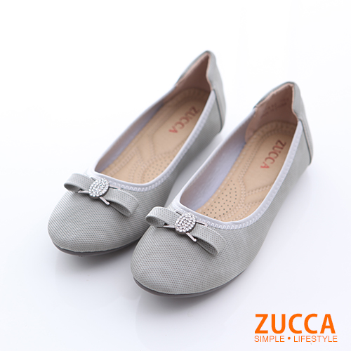 ZUCCA【z6512gy】圓頭金屬朵結氣墊平底鞋-灰色