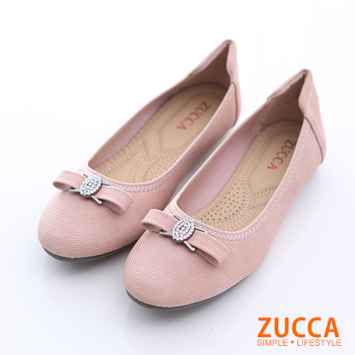 ZUCCA【z6512pk】圓頭金屬朵結氣墊平底鞋-粉色