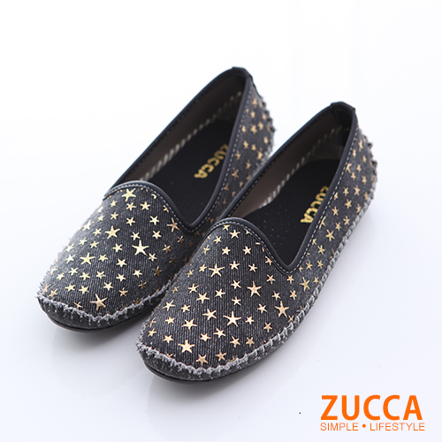 ZUCCA【z6518bk】軟面皮革星紋平底鞋-黑色