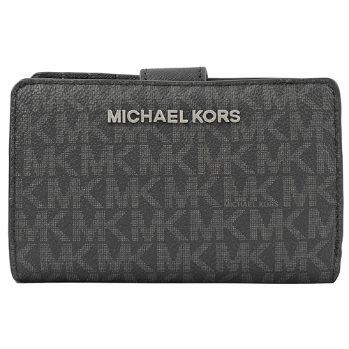 MICHAEL KORS 滿版小MK圖案防刮皮革扣式零錢中夾.黑