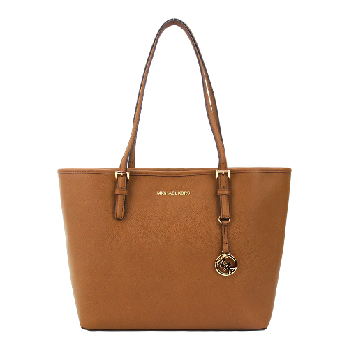 Michael Kors Jet Set 素面防刮牛皮托特包-中/棕