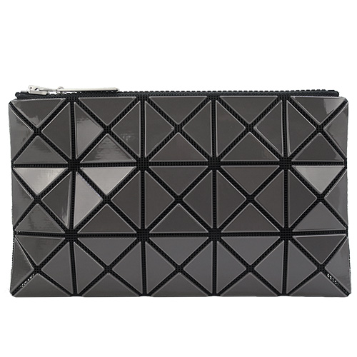 ISSEY MIYAKE 三宅一生 BAOBAO 3x5幾何方格長型亮面零錢手拿包-深灰