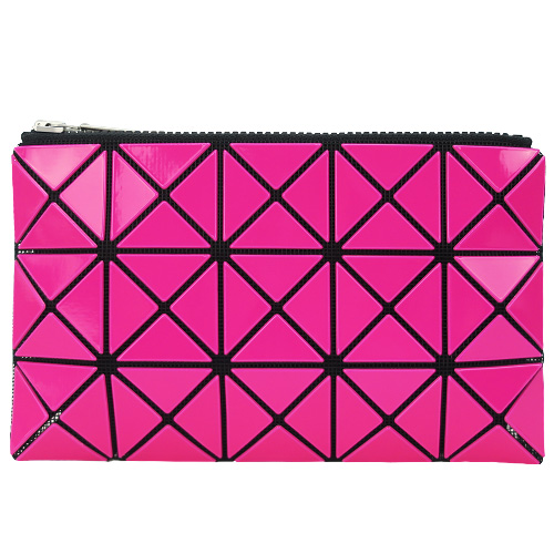 ISSEY MIYAKE 三宅一生 BAOBAO 3x5幾何方格長型亮面零錢手拿包-桃紅