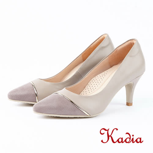 kadia.個性撞色拼接尖頭高跟鞋(8517-81灰色)
