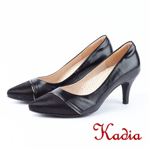 kadia.個性撞色拼接尖頭高跟鞋(8517-91黑色)