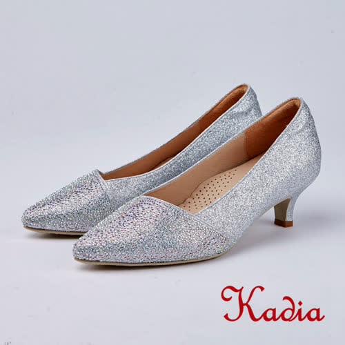 kadia.典雅氣質-水鑽尖頭斜口高跟鞋(8518-15銀色)