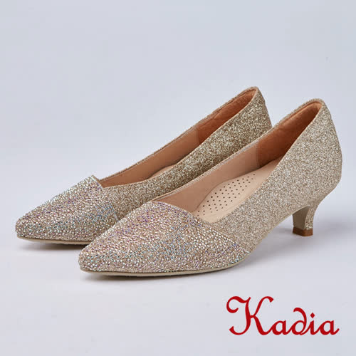 kadia.典雅氣質-水鑽尖頭斜口高跟鞋(8518-25金色)