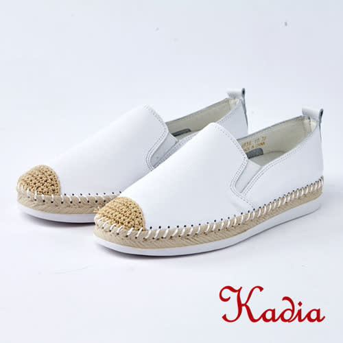 kadia.拼接麻繩真皮休閒鞋(8538-10白色)