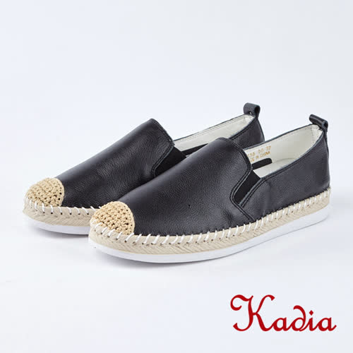 kadia.拼接麻繩真皮休閒鞋(8538-90黑色)