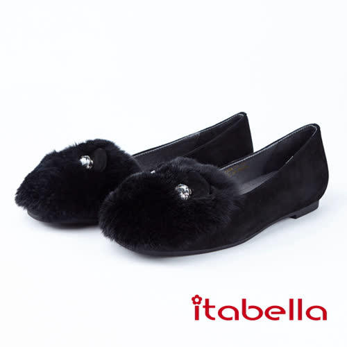 itabella.俏皮可愛-鑽石羊皮毛絨娃娃鞋(8596-93黑色)