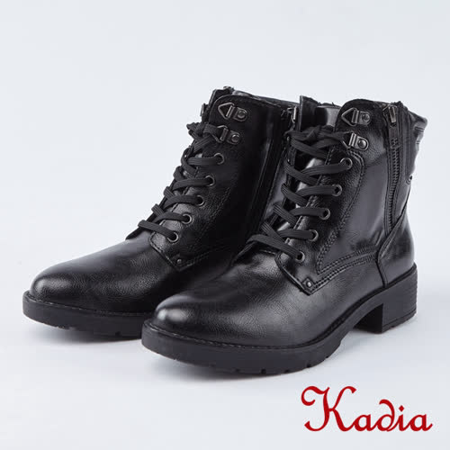 kadia.街頭率性魅力綁帶中筒軍靴(8701-99黑色)