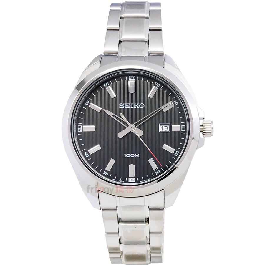 SEIKO 精工表 SUR277P1 經典時尚 直條紋黑面日期 100M防水 鋼帶 男錶
