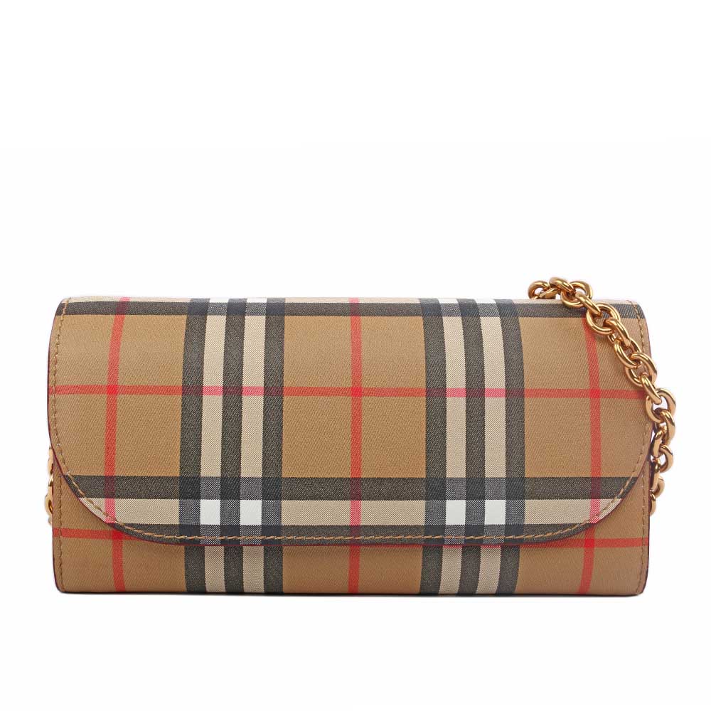 【BURBERRY】Vintage 格紋皮革皮夾(可拆式金鍊背帶)(紅色) 4080005 60150