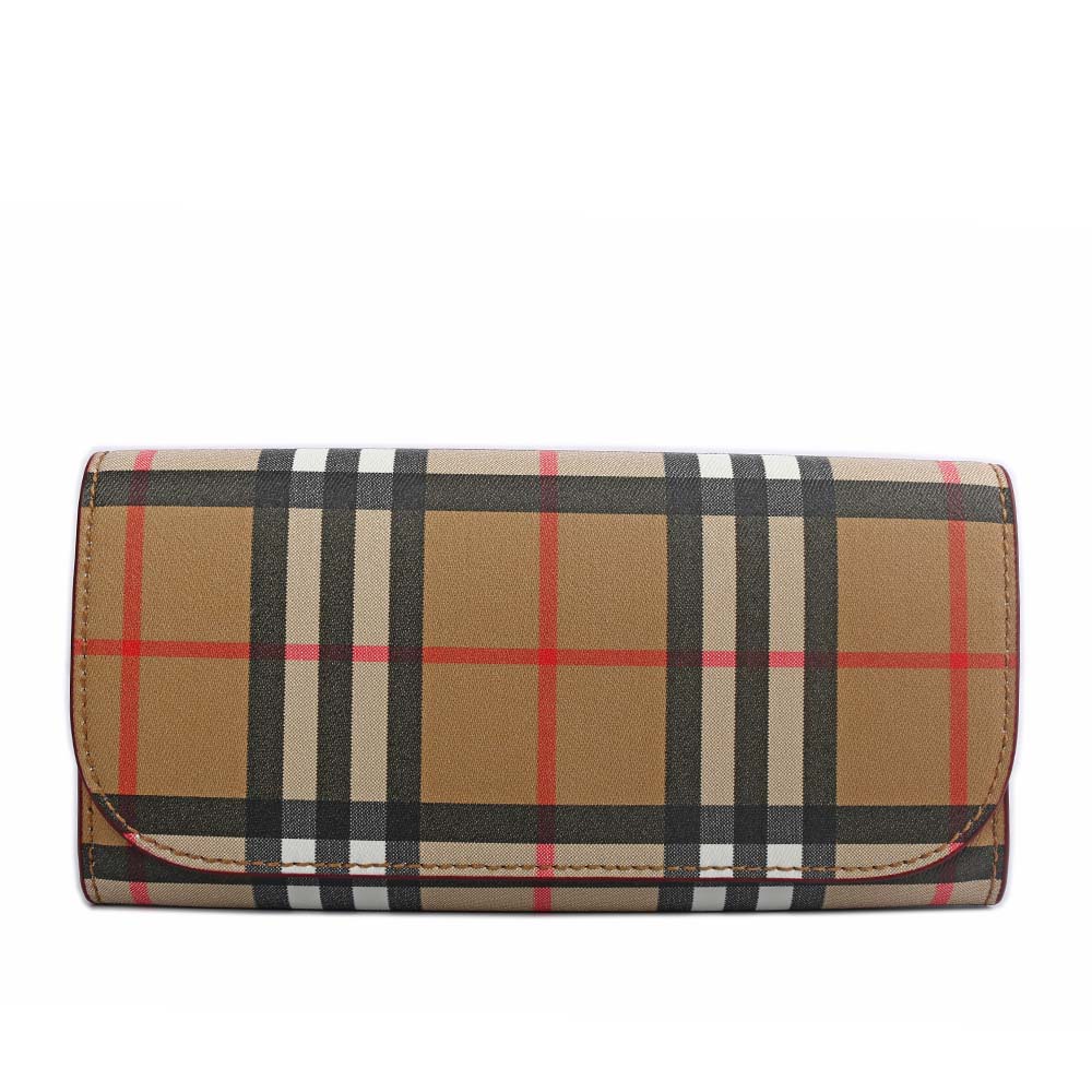 【BURBERRY】Vintage 格紋窄版長夾(紅色) 8005384 A3358