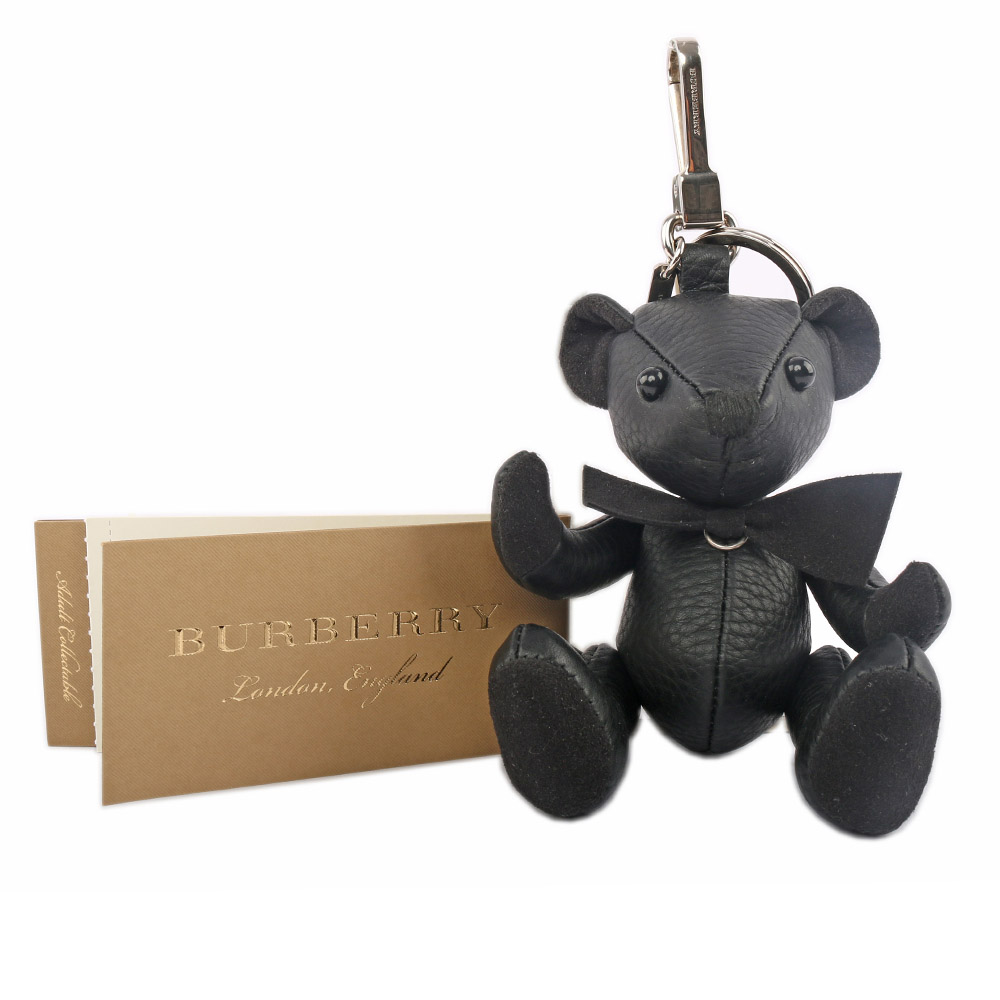 【BURBERRY】Thomas 泰迪熊皮革吊飾/Key圈(黑色) 8006461 A1189