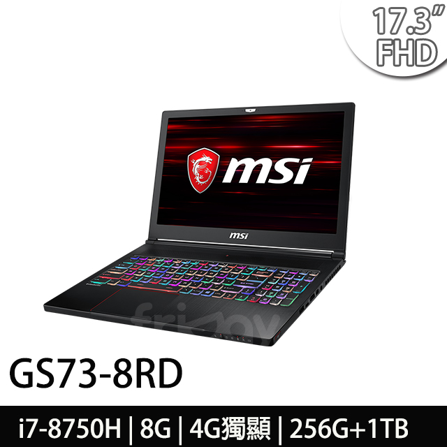 msi微星 GS73 8RD-001TW 17.3吋輕薄電競筆電(i7-8750H/8G/256G+1T/GTX1050Ti-4G/WIN10)