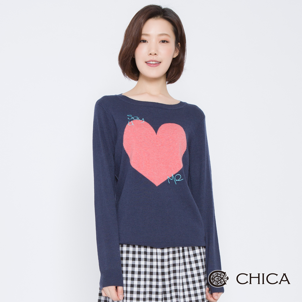 CHICA 甜心詩人字母刺繡愛心針織衫(2色)