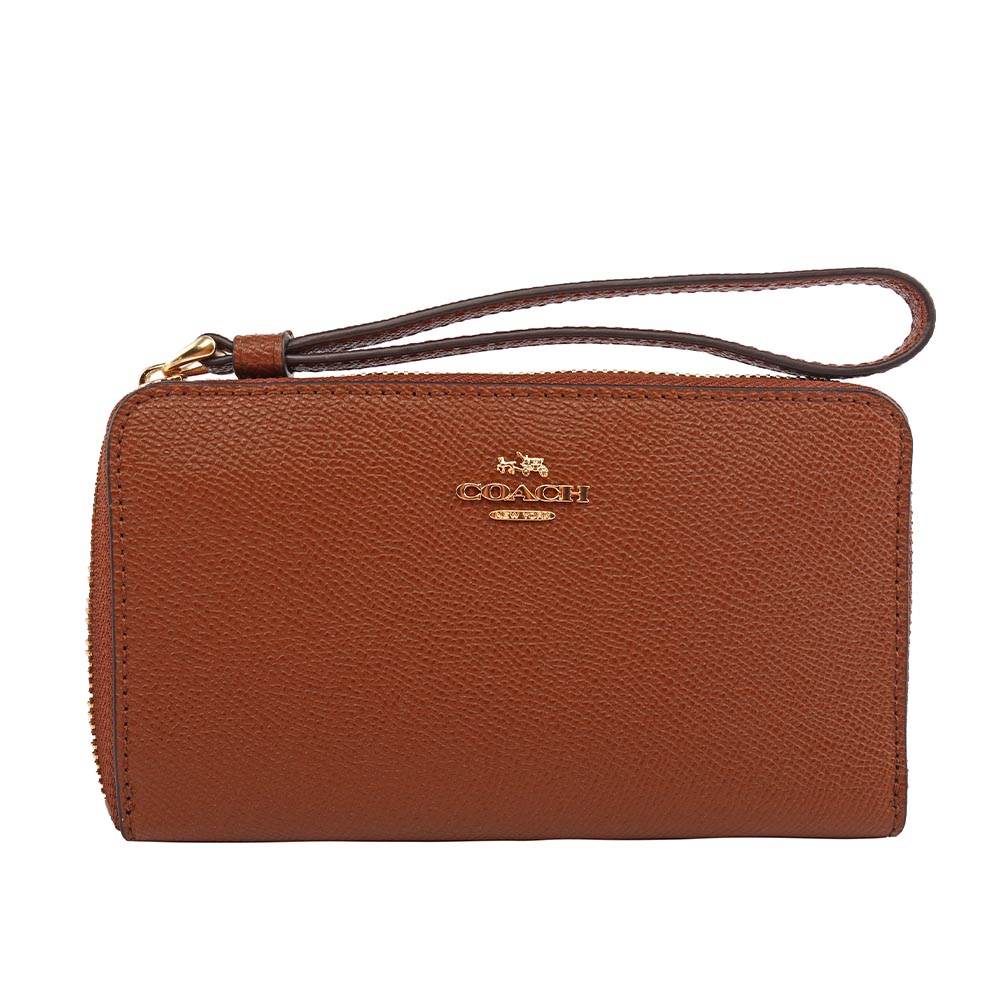 【COACH】馬車LOGO防刮皮革中夾/手拿包(焦糖色) 58053 IMEB0