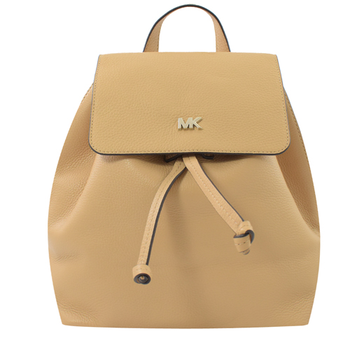 MICHAEL KORS Junie 荔枝牛皮束口翻蓋後背包.胡桃奶油
