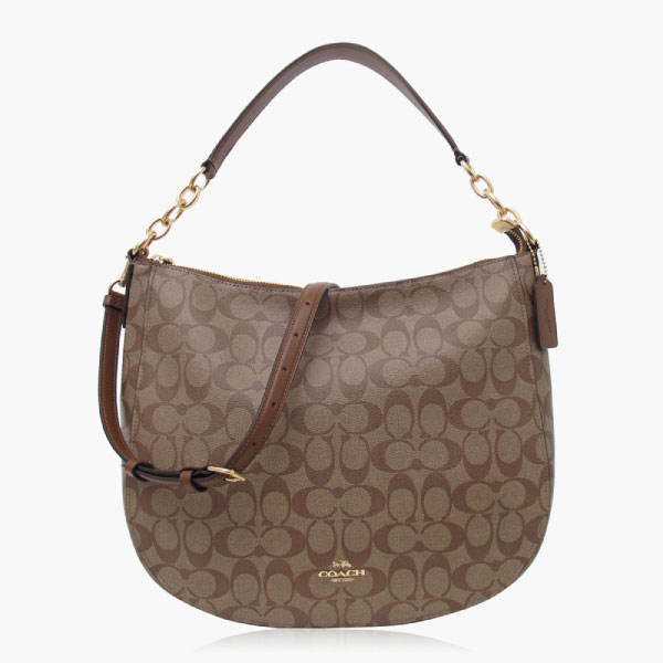 COACH 經典 PVC / Elle Hobo / 肩背兩用包_卡其駝