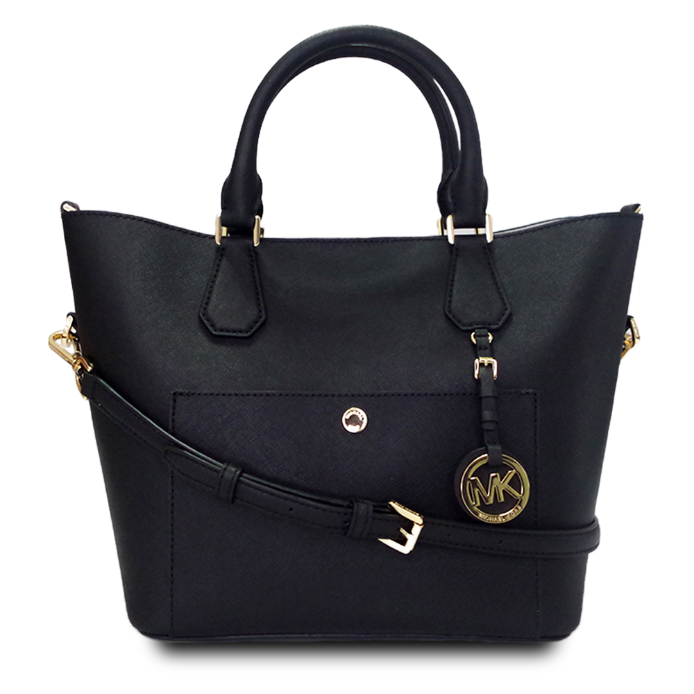 MICHAEL KORS 時搭素面防刮皮革手提/斜背兩用水餃包-黑色