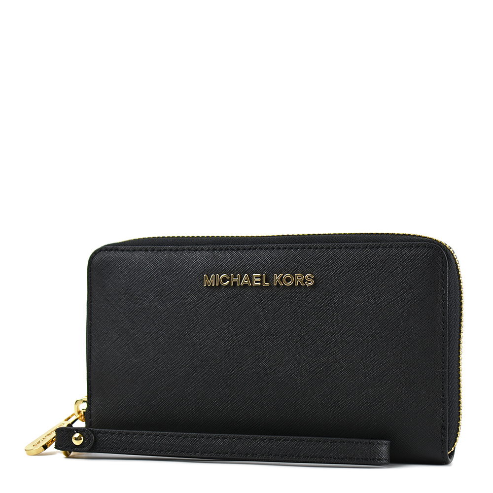 MICHAEL KORS JETSET 防刮皮革拉鍊手掛式中夾/手機包-黑色