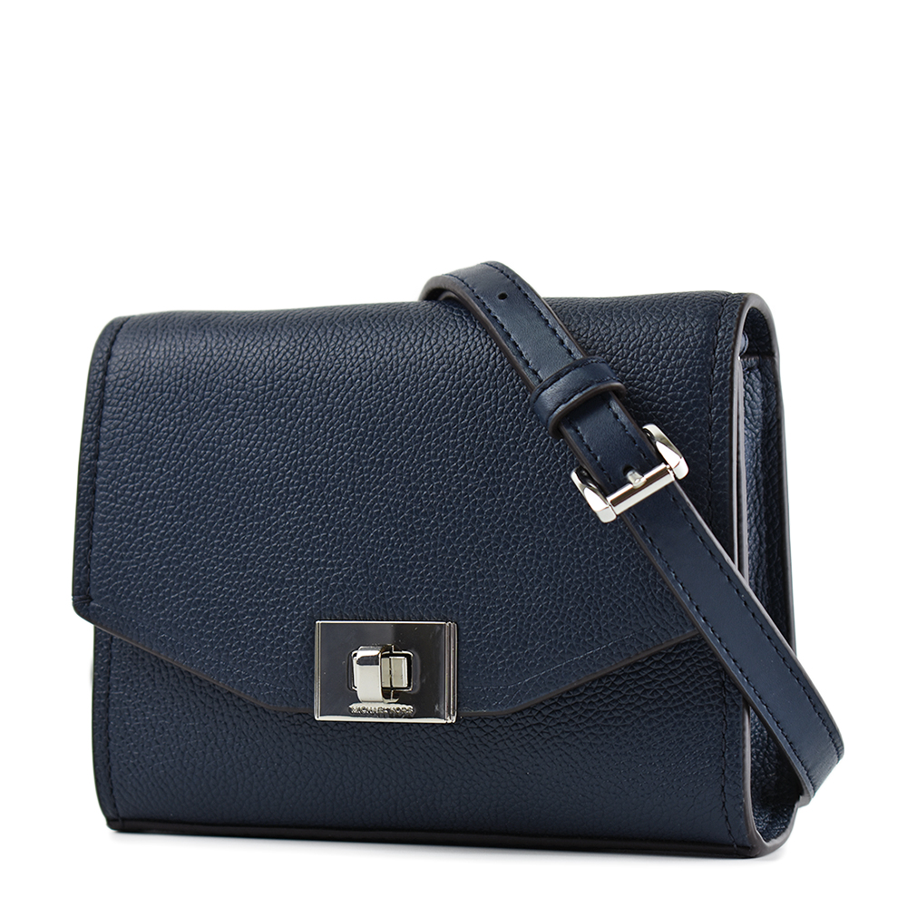 MICHAEL KORS 荔枝紋旋鈕翻蓋斜背小包-海軍藍