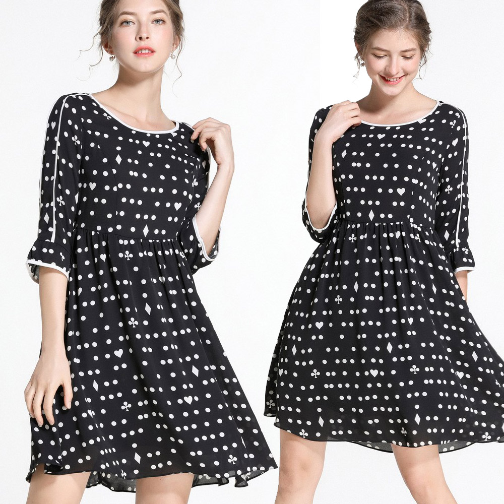 【麗質達人】79565波點七分袖洋裝(M-5XL)