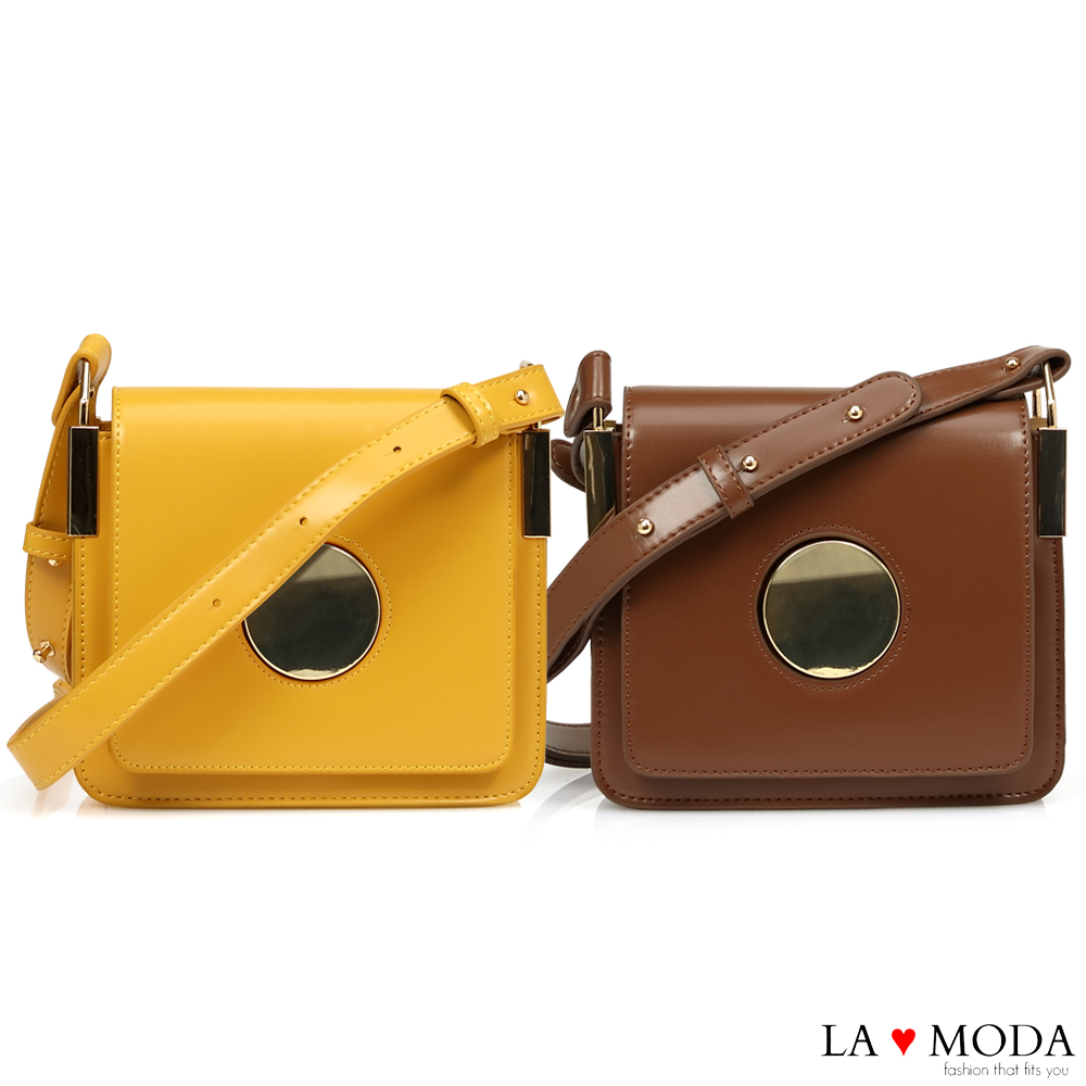 La Moda 人氣注目度滿點大釦飾經典肩背斜背小方包(共2色)