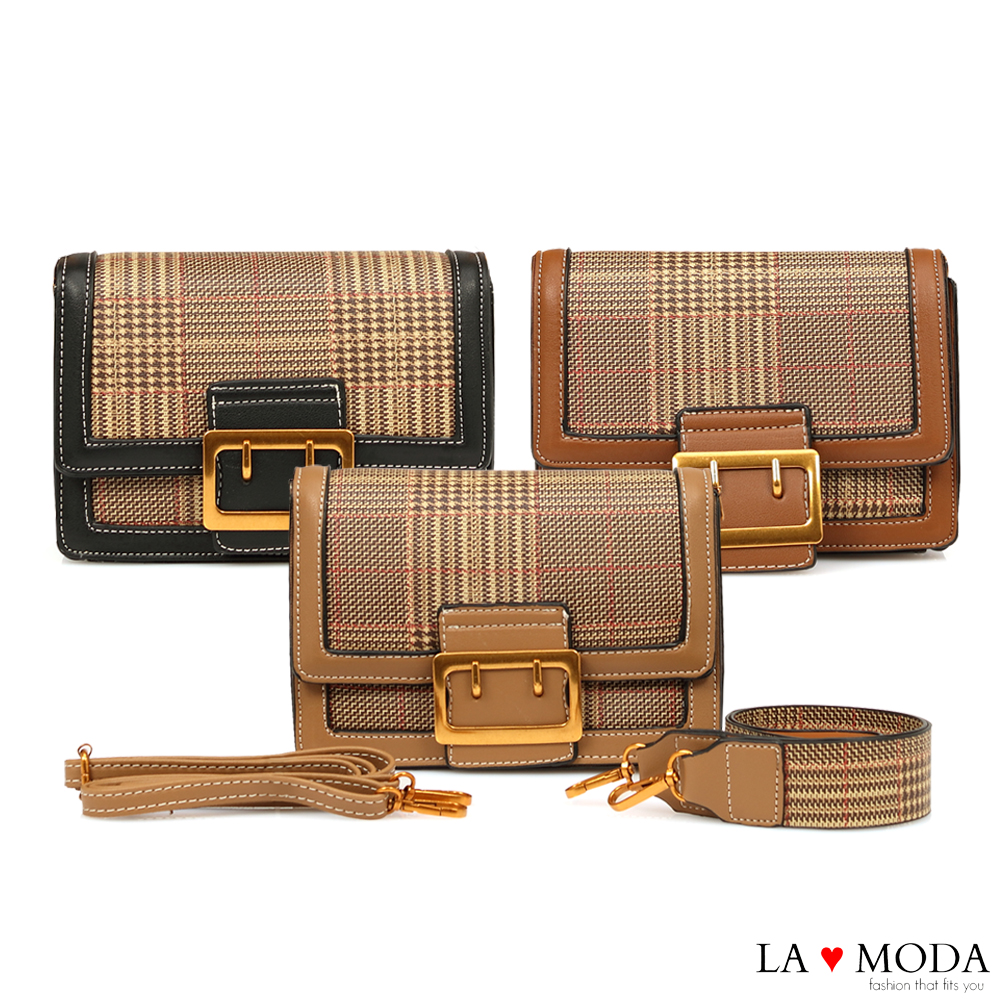 La Moda 大人氣百搭單品千鳥紋肩背斜背小方包(共3色)