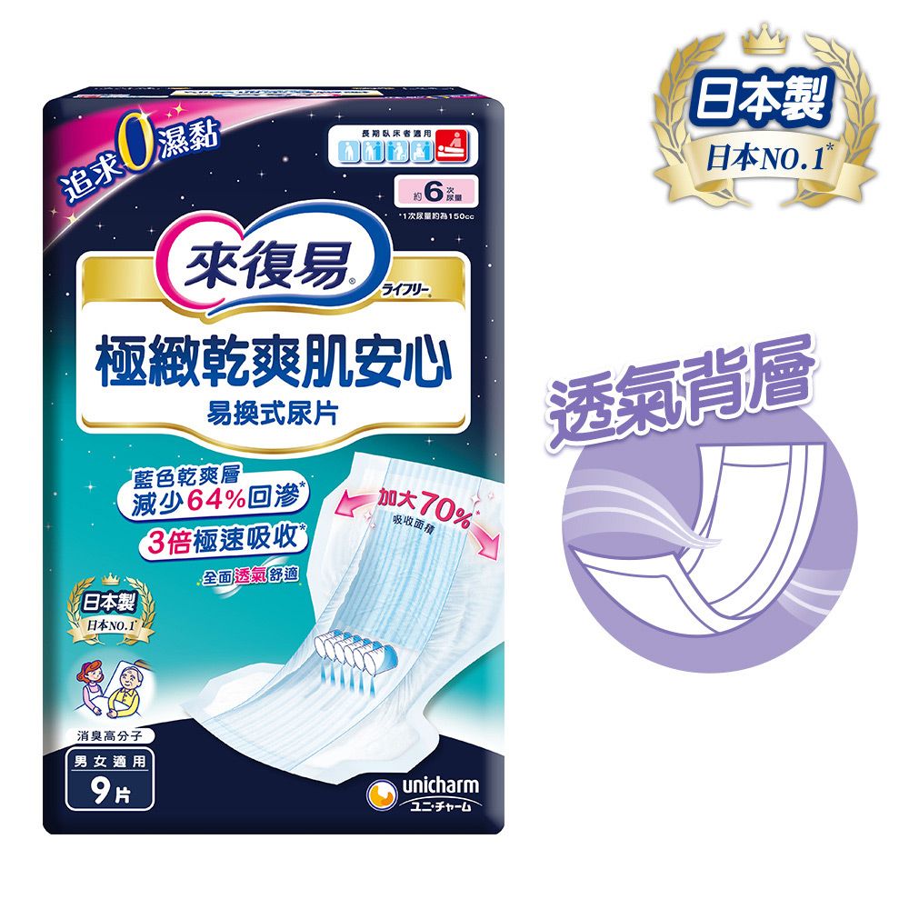 來復易極緻
乾爽肌安心尿片6包/箱