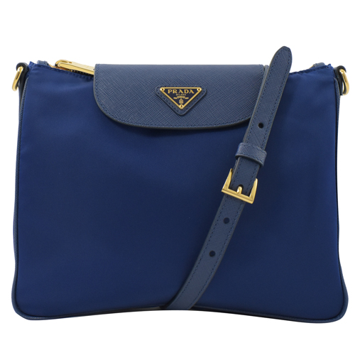 PRADA 經典三角LOGO尼龍帆布中性斜背包.藍