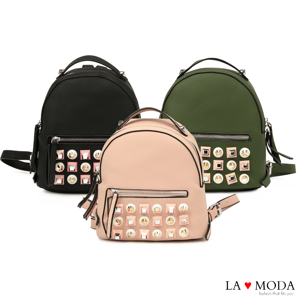 La Moda 摩登時尚特色鉚釘設計荔枝紋後背小包(共3色)