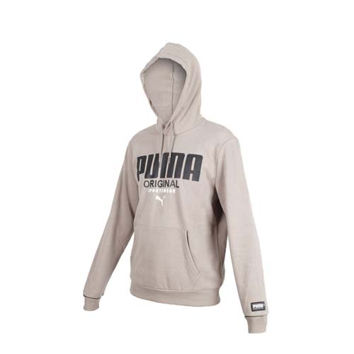 (男) PUMA 基本系列運動風連帽T恤-慢跑 路跑 長袖帽T 刷毛 保暖 灰黑