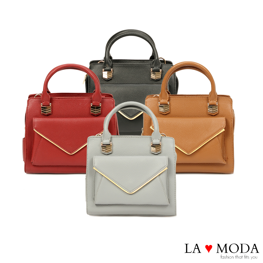 La Moda 模特兒街頭必備單品信封式前袋肩背手提兩用包(黑色)