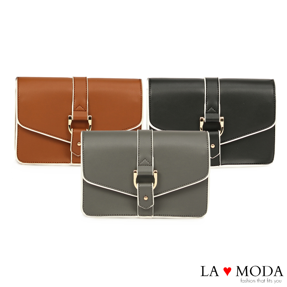 La Moda 設計感街頭Look 硬挺牛紋肩背郵差包(共2色)