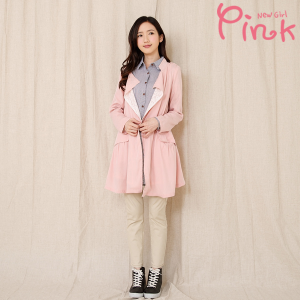 【Pink】內裏蕾絲甜美風外套(藍色) G2702AD