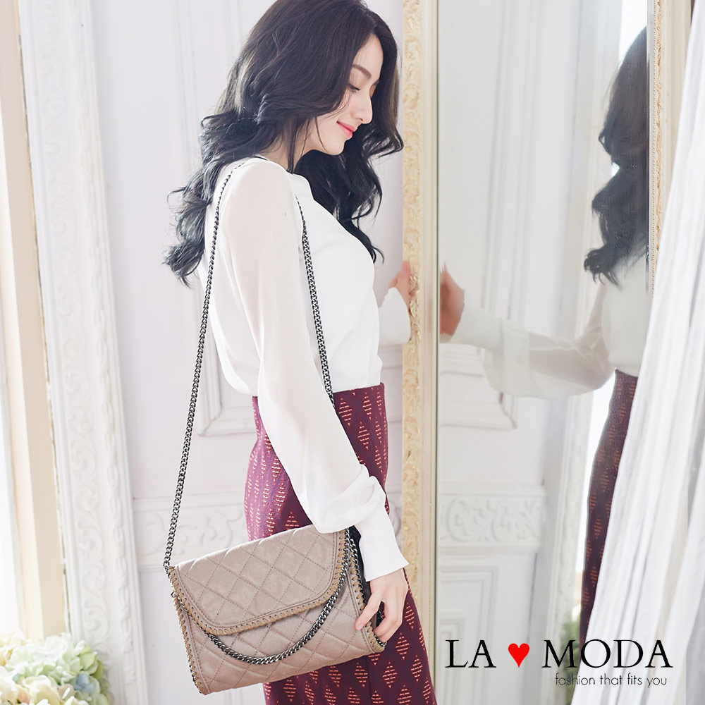 La Moda 歐美金屬邊鏈條系列 - 方形菱格隨身包(共2色)